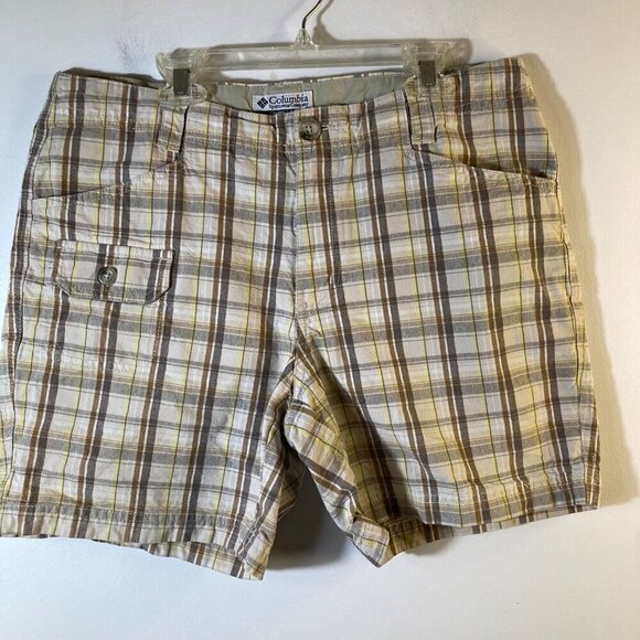 Womens Columbia Plaid Cotton Shorts Tan Brown 10/6 Pockets - Picture 1 of 5
